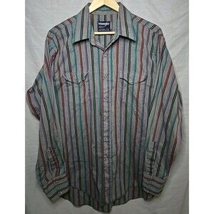 Wrangler Western Cowboy Cut Regular Fit Pearl Snap Long Sleeve Shirt 17 x 35